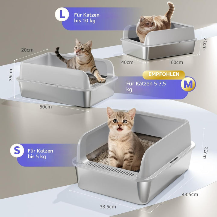 2 Pack Katzenklo Edelstahl Gehege mit Deckel, Katzentoilette aus Edelstahl | Katzenklo Mit Hochwandi