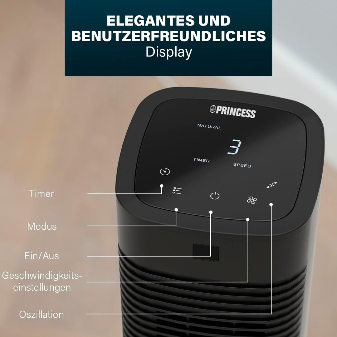 Princess Kompakter Turmventilator 3 Modi und 3 Geschwindigkeiten - Oszillation - App Steuerung - 358