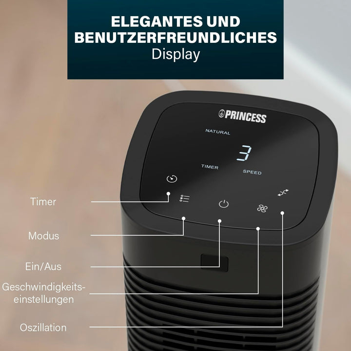 Princess Kompakter Turmventilator 3 Modi und 3 Geschwindigkeiten - Oszillation - App Steuerung - 358