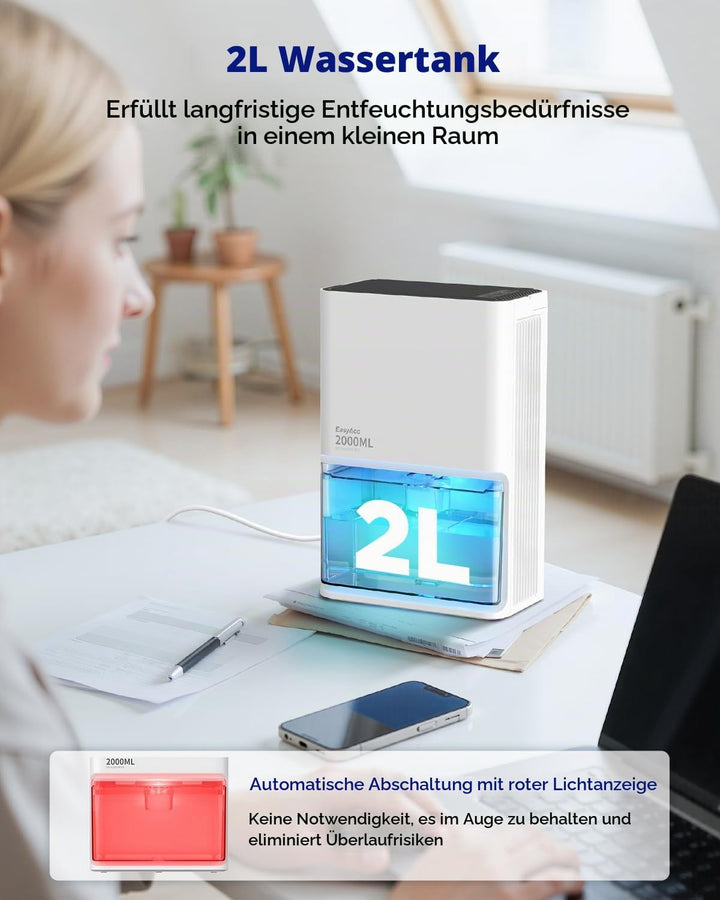 EasyAcc Elektrischer Luftentfeuchter, 2000ml Luftentfeuchter Pro 500-650ml/Tag - 3 Stufen/Automatisc