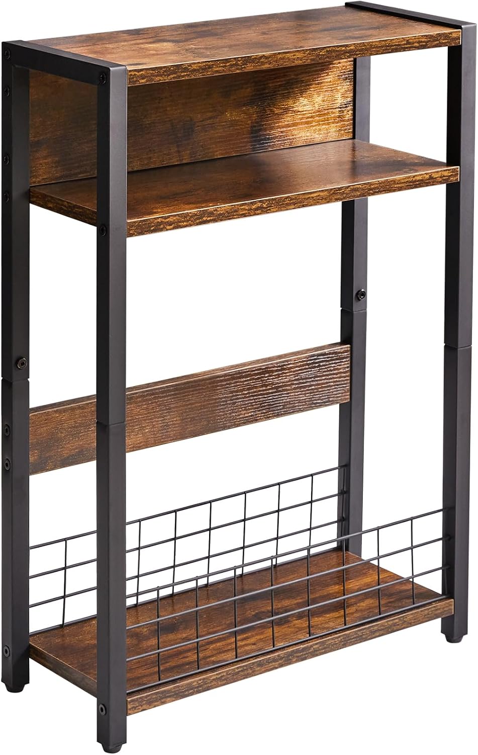 IBUYKE Kleiner Beistelltisch mit Zeitschriftenhalter,3 Etagen,Schmaler Beistelltisch mit Lagerregal,