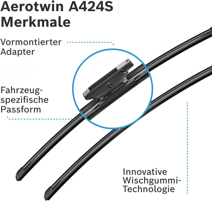 Wischerblatt Bosch Aerotwin A424S, Länge: 600mm/550mm — 1 Satz für die Windschutzscheibe (vorne)