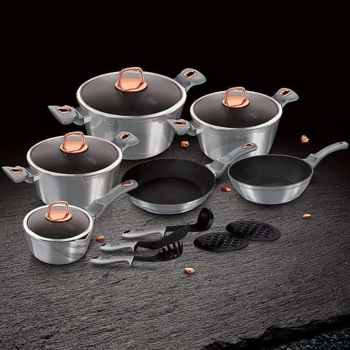 Berlinger Haus Moonlight Edition 15 Stück Kochgeschirr Set, Moonlight Edition BH/6022 gray Edelstahl