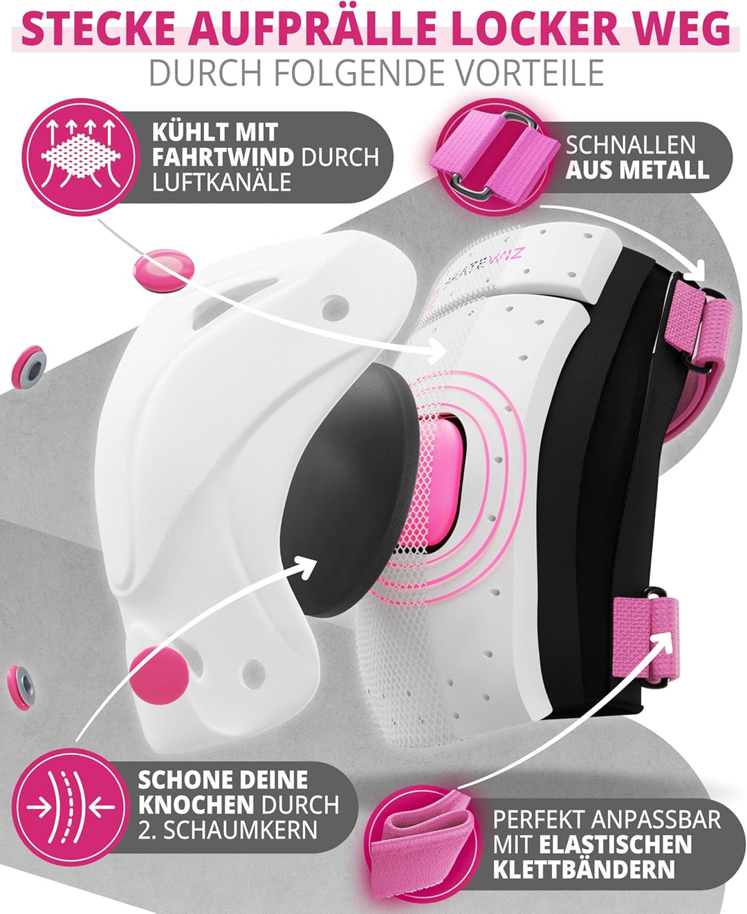 SKATEWIZ Kinder Protektoren Set Schoner - Inliner Knieschoner Kinder – Schützer Set [6er] für Kinder