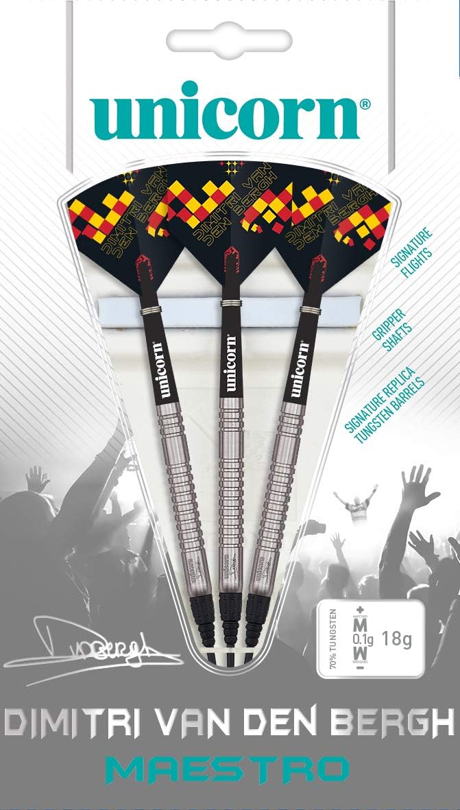 Unicorn Maestro 90% Tungsten-Dimitri Van Den Bergh Dartpfeile mit Stahlspitze 18 g Schwarz/Rot/Orang