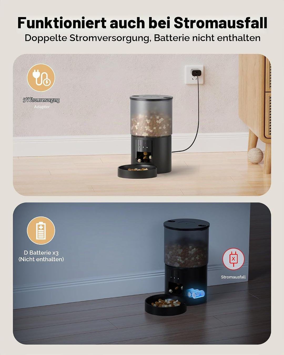 Futterautomat Katze Katzenfutter Automat WiFi: Futterspender Katze mit Massgeschneidert Zeitplan - A
