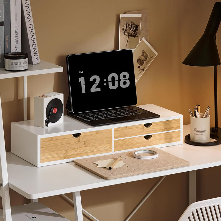 SoBuy Monitor Bildschirm Ständer Monitorerhöhung Bildschirmerhöher Monitorständer mit 3 Schubladen B