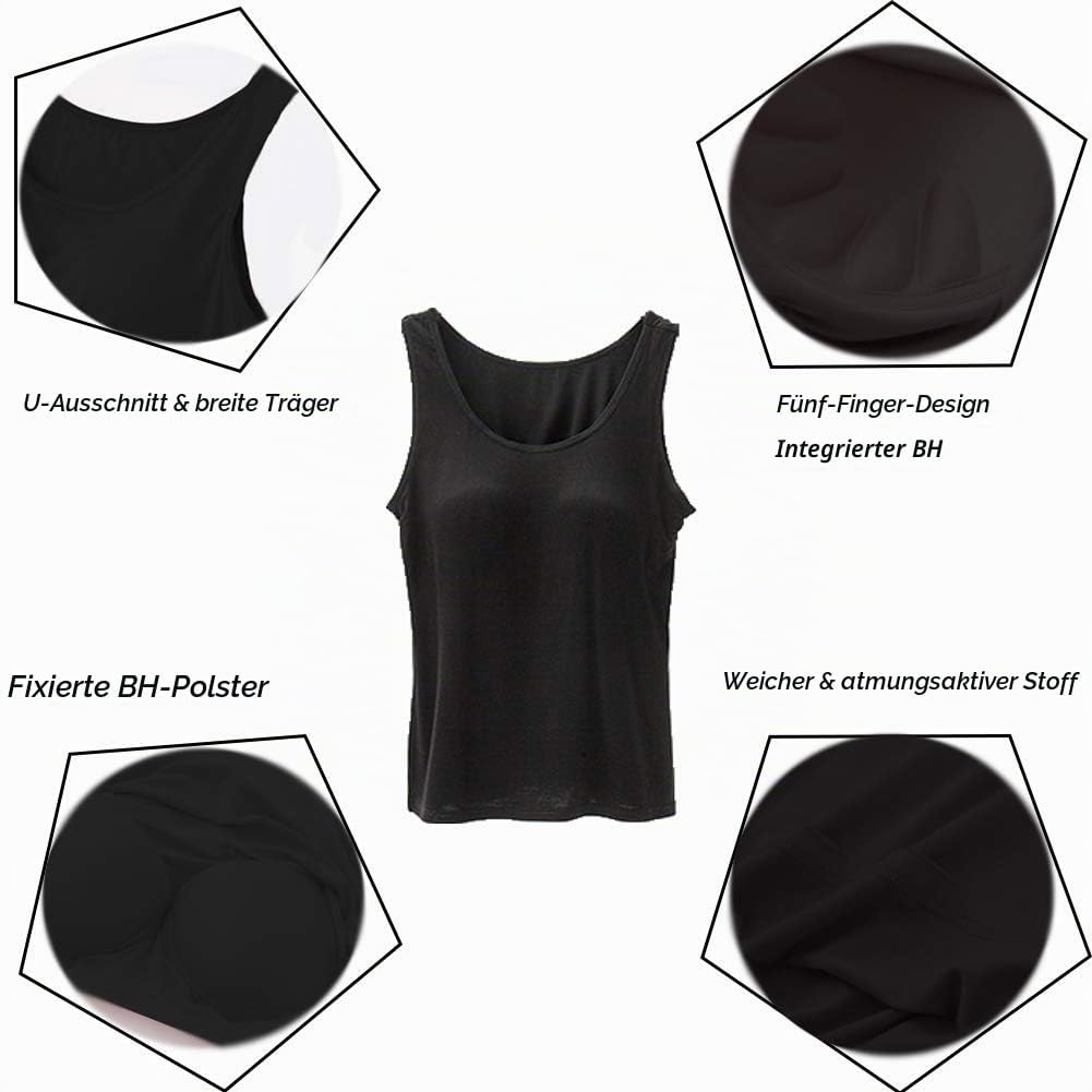 STARBILD Damen Unterhemd BH-Hemd Basic U-Ausschnitt Eingebauter BH Bügelloser Gepolstert Tank Tops,