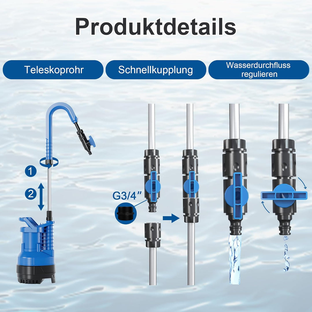 FOTING Regenwasserpumpe mit Kabel: Tauchdruckpumpe mit integriertem Filter, Fördermenge 5.500 l/h, F