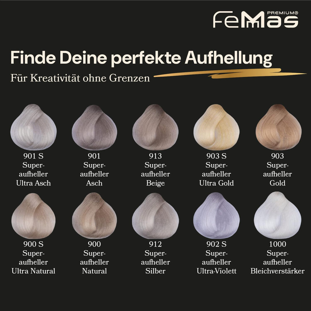 FemMas Haarfarbe Superaufheller 3x Silber 912 I Professionelle Creme Haarfarbe zur Aufhellung um bis