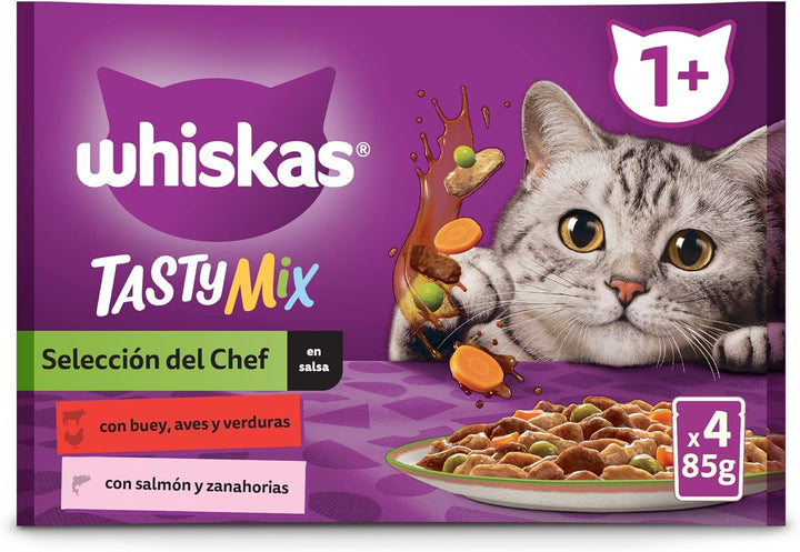 Whiskas Tasty Mix Nassfutter für Erwachsene Katzen, Auswahl des Chefkochs in Sosse, 13 x 4 x 85 g Wh