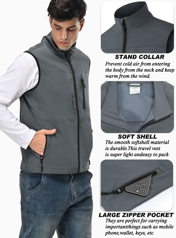 Zzkouine Leichte Softshell Weste für Herren, Bodywarmer Fleece Weste Full Zipp Softshellweste, Weste