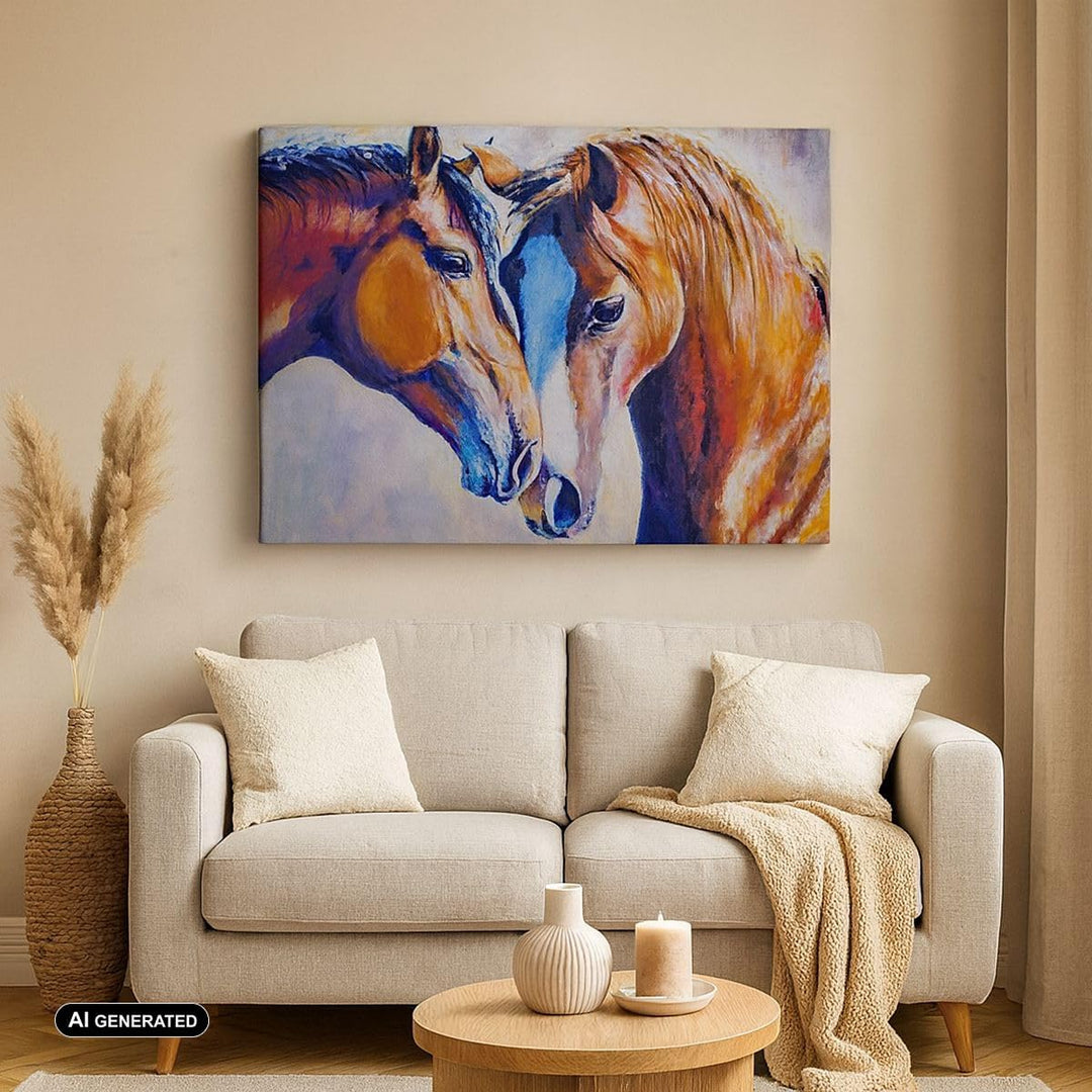 Bilder auf Leinwand 100x70cm Leinwandbild mit Rahmen Pferd Tier Bindung Gross Wanddeko Bild Schlafzi