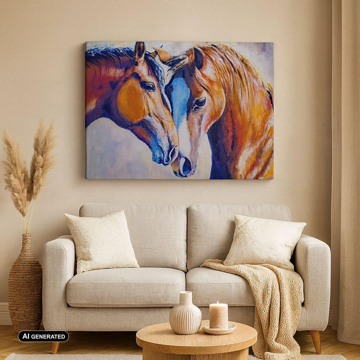 Bilder auf Leinwand 100x70cm Leinwandbild mit Rahmen Pferd Tier Bindung Gross Wanddeko Bild Schlafzi