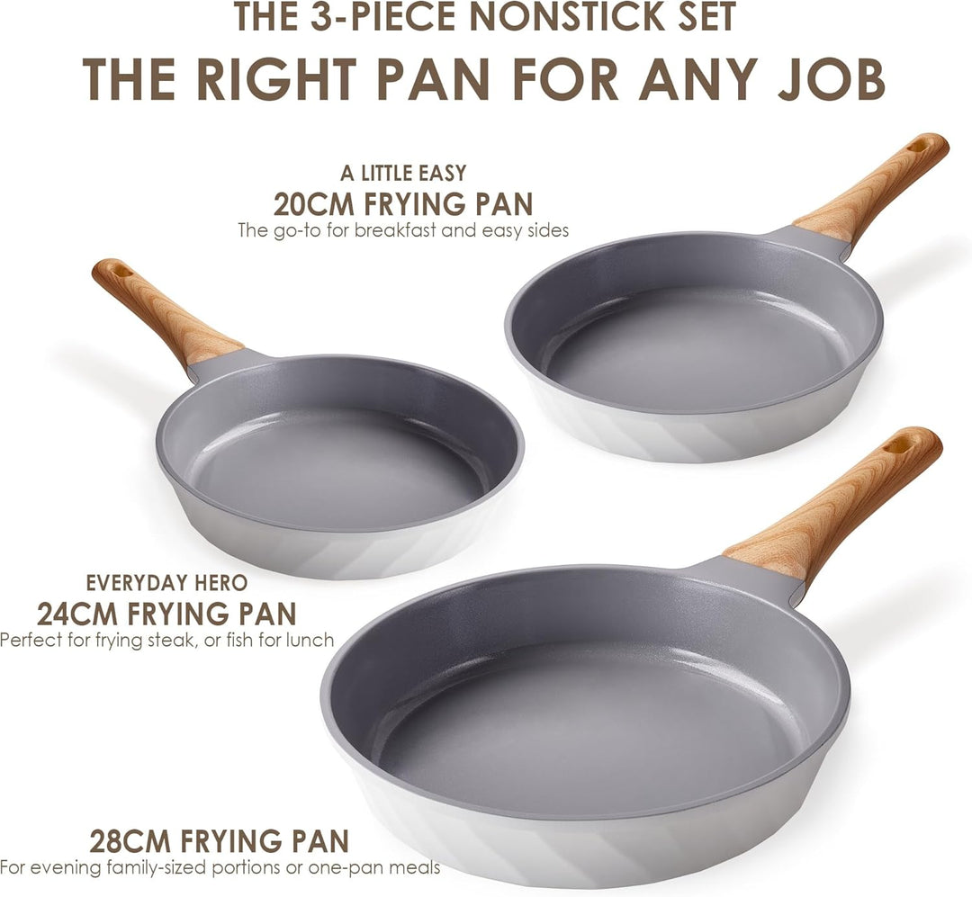 RIOVARM Keramik Antihaft beschichtung Bratpfannen-Set Induktion Pfannenset 20cm 24cm 28cm mit Holzma