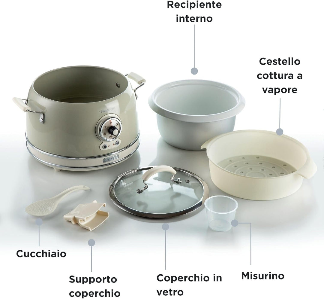 Ariete 2904 Reiskocher Rice Cooker Slow Cooker Dampfgarer Vintage Line 3,5 L Antihaft-Keramikbeschic