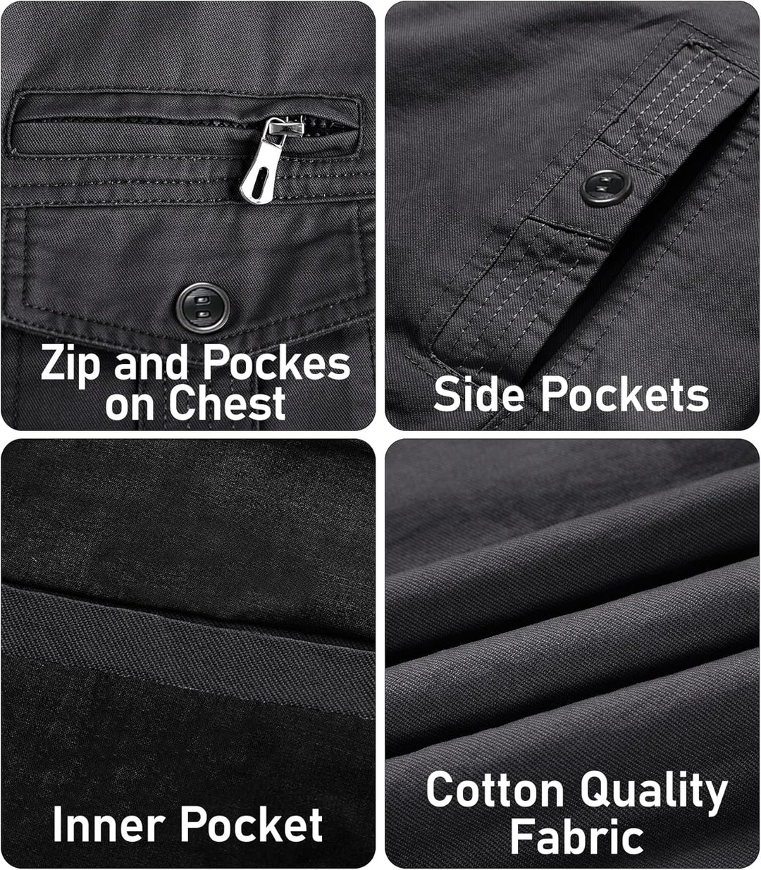 EKLENTSON Herren Übergangsjacke Frühling Cargo Jacke Arbeitsjacke mit Vielen Taschen S Grau #91, S G