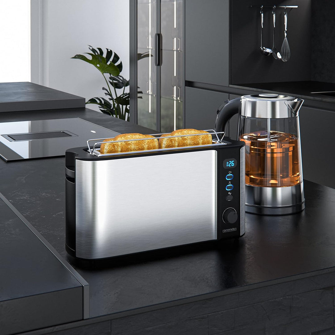 Arendo - Wasserkocher mit Toaster SET, Edelstahl Glas Wasserkocher mit Teesieb und wählbaren Tempera