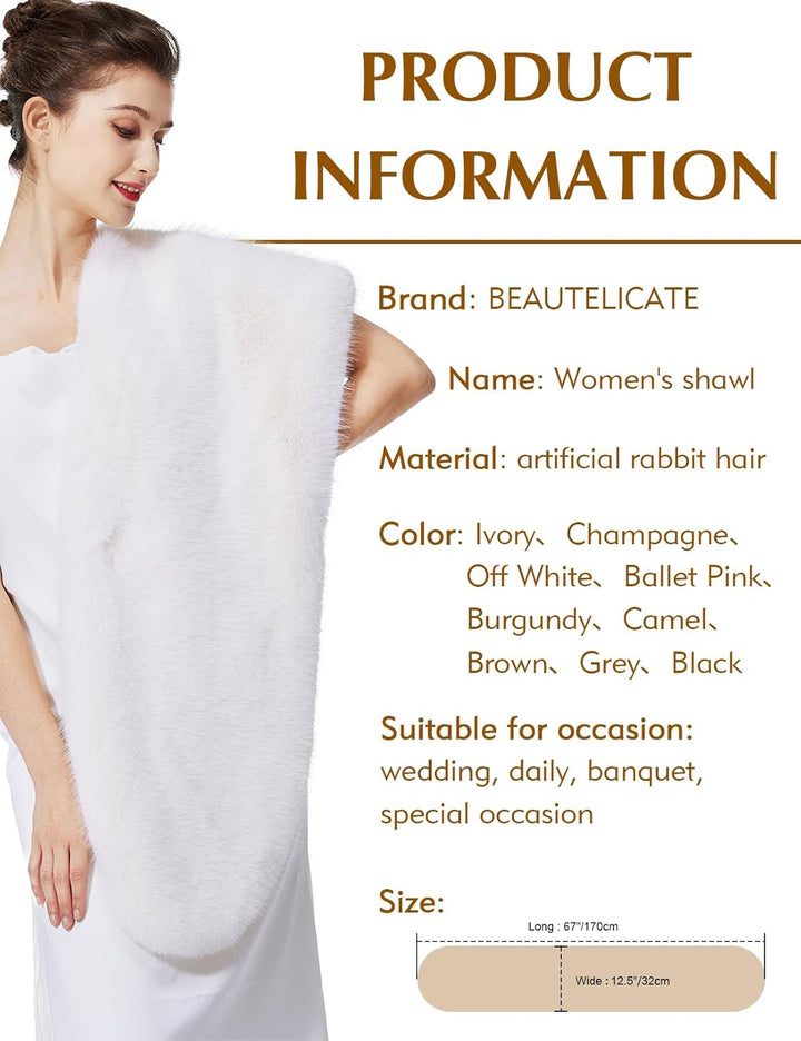 BEAUTELICATE Kunstpelz Stola Schal Damen Bolero Kunstfell Brautschal Brautstola Brautjacke für Abend