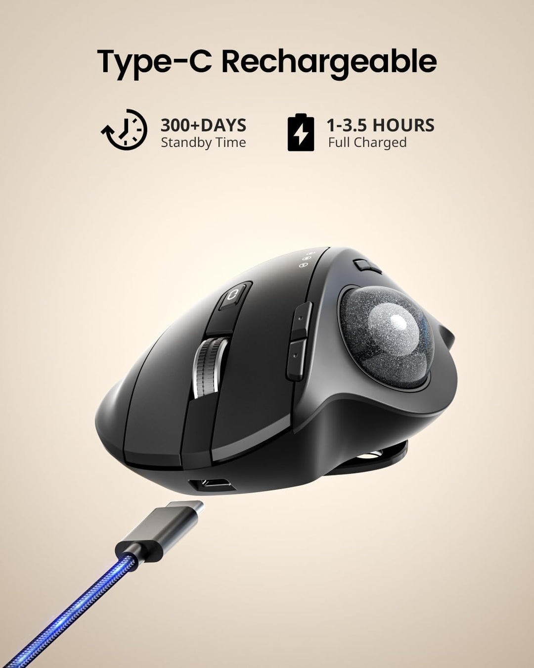 ProtoArc EM01 NL Trackball Maus, Verstellbarer Winkel Maus, 2.4G USB Kabellos & 2*Bluetooth, Daumens