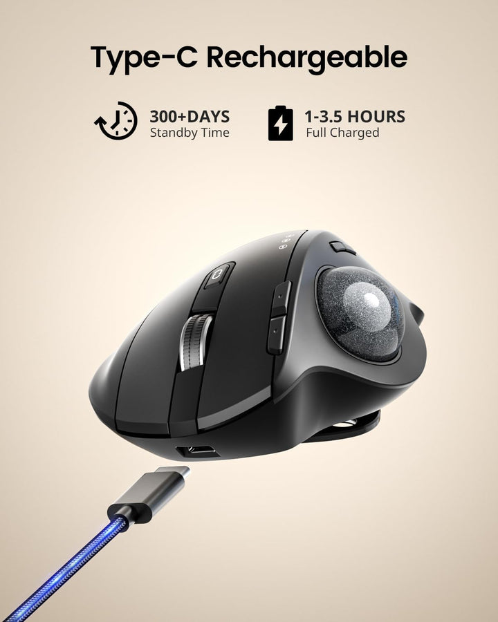 ProtoArc EM01 NL Trackball Maus, Verstellbarer Winkel Maus, 2.4G USB Kabellos & 2*Bluetooth, Daumens