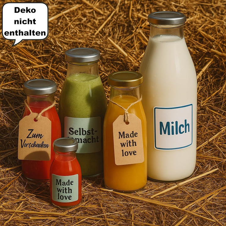 Vitrea 12 leere Glasflaschen 250ml Schraubverschluss Silber - Milchflaschen, Saftflaschen, kleine Fl