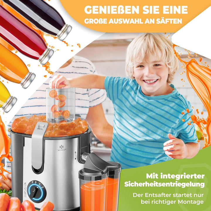 KESSER® Entsafter für Obst und Gemüse aus Edelstahl 1100W grosse 85 mm Einfüllöffnung inkl. Reinigun