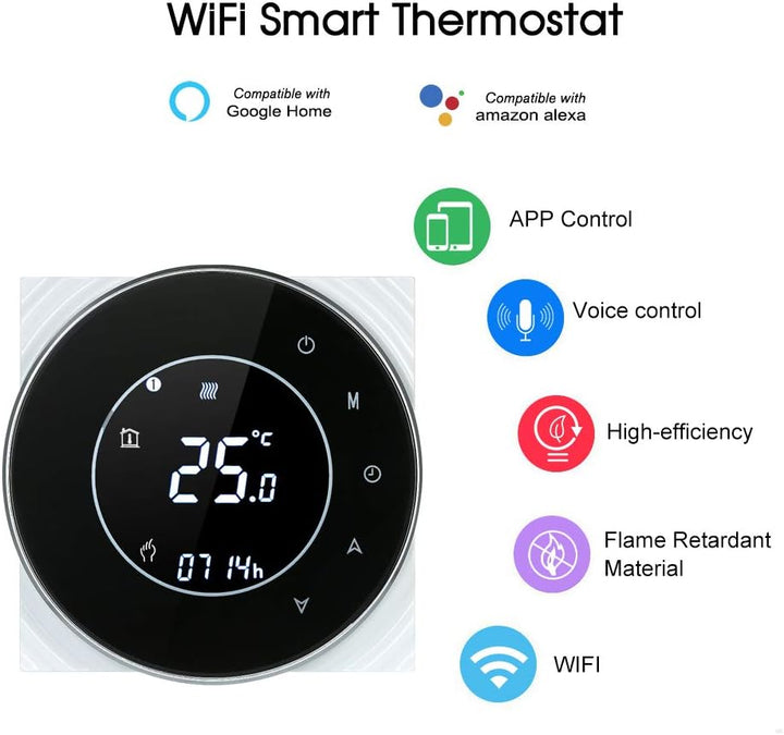 Decdeal Raumthermostat Gaskesselheizung WiFi Runde LCD Touchscreen Programmierbare Thermostat mit Hi