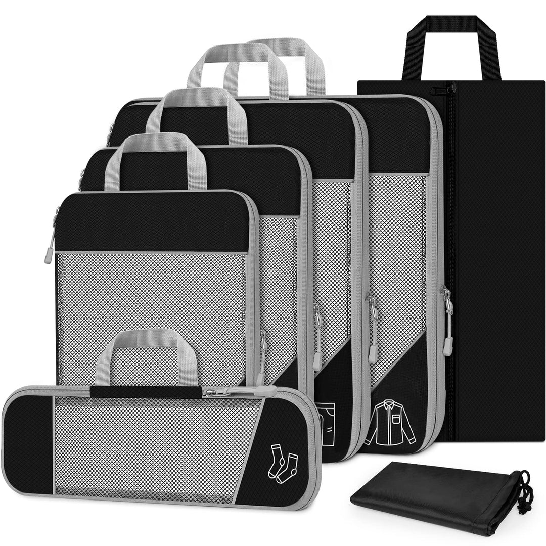 Koffer Organizer Set 7-teilig, Packtaschen mit Kompression, Compression Packing Cubes für Rucksack u