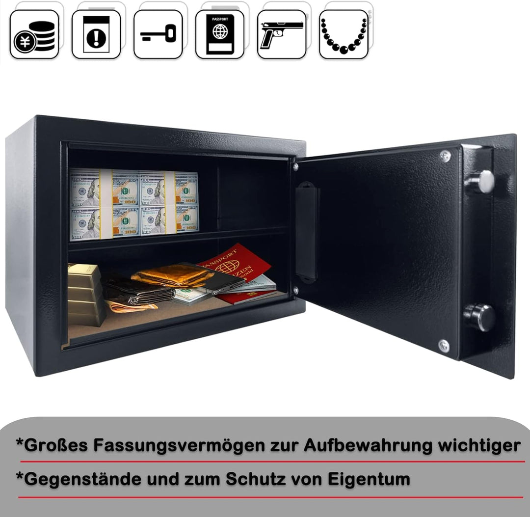 Aufun Elektronischer Safe Tresor 12L mit Batteriebox 2 Sicherheitsschlüssel | Möbeltresor Boden Wand