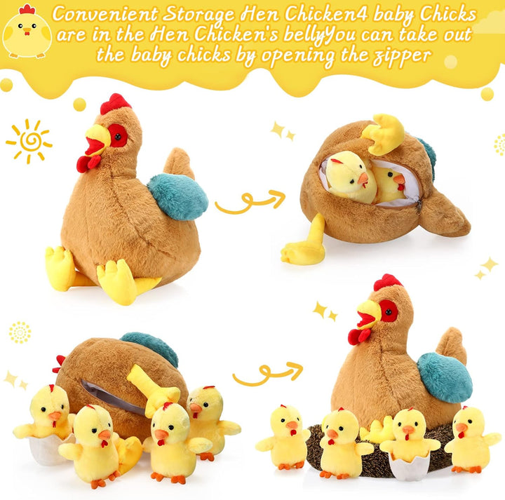 Skylety 25 cm Plüsch Ei Huhn mit Bauch mit Reissverschluss Hühnernest und Klein Baby Küken Stofftier