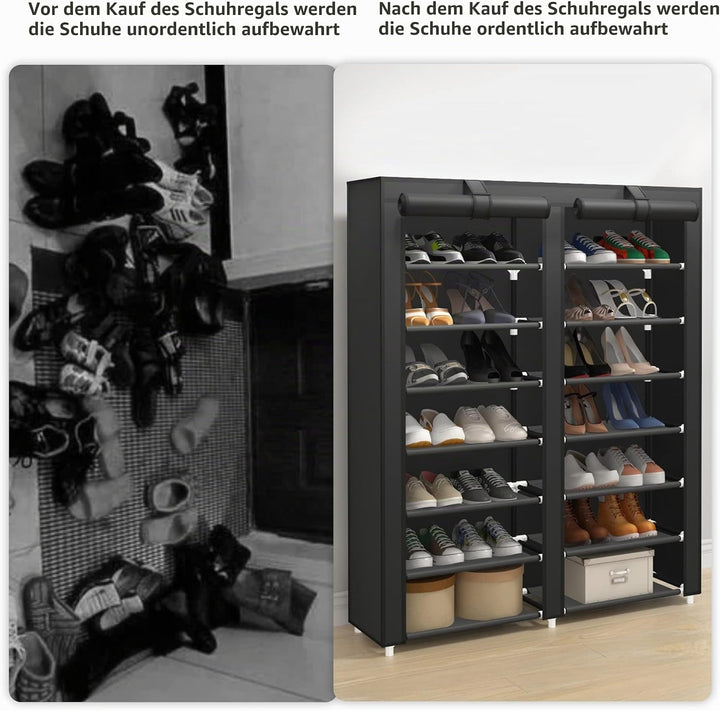 JIUYOTREE 7-stöckiges Schuhregal mit staubdichter Abdeckung, Schuhaufbewahrung, Organizer, Schuhschr