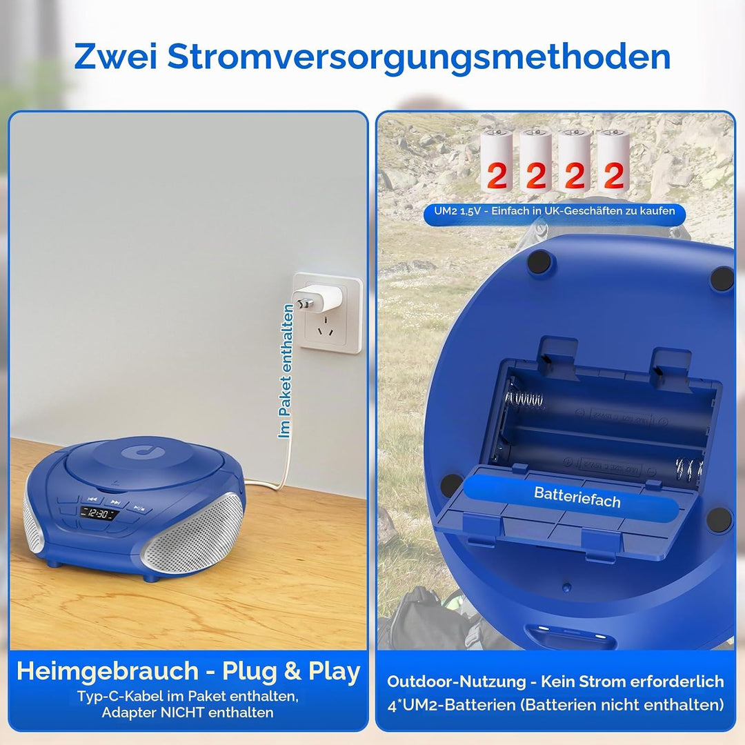 Gueray Tragbarer CD-Player Boombox Kompakt-Radio mit Stereo-Lautsprechern UKW-Radio 3,5-mm-AUX-Einga