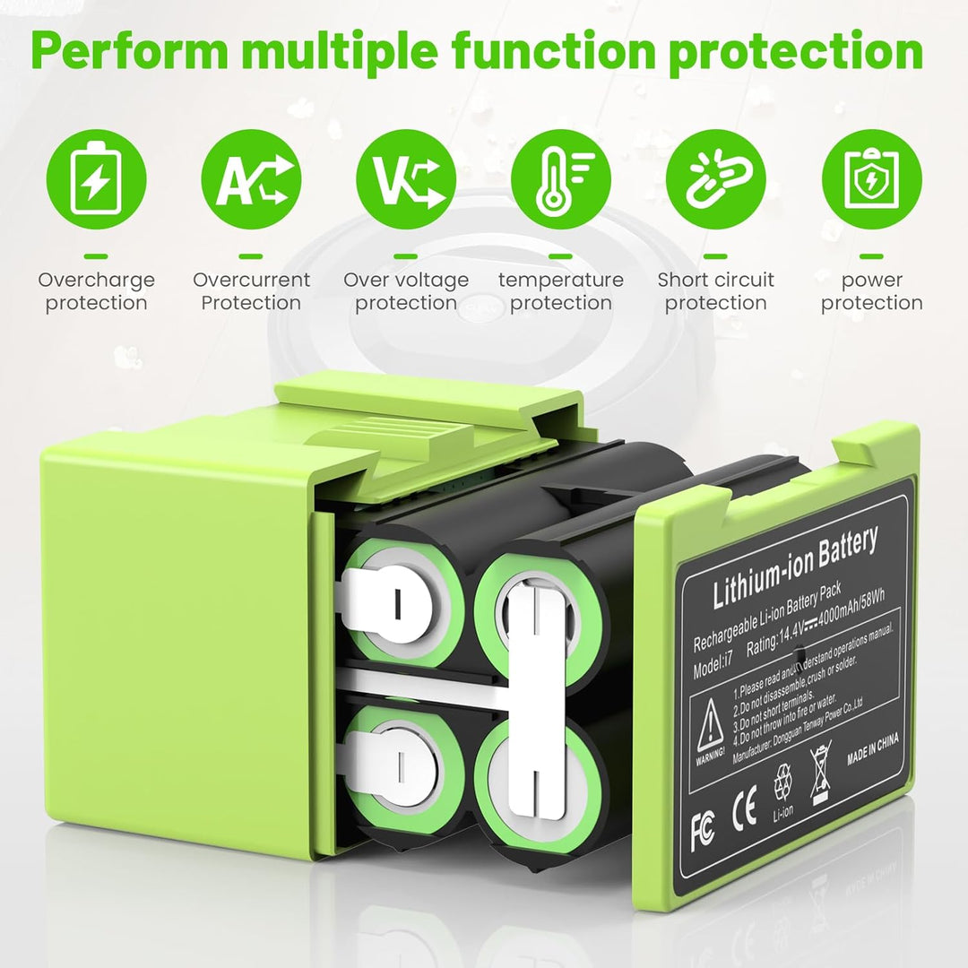 4000mAh Li-ion Akku für i7, ASUNCELL 14.4V Ersatzakku für iRobot Roomba e und i Serie i7 / i7+ i4/i4