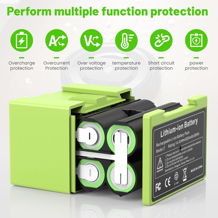 4000mAh Li-ion Akku für i7, ASUNCELL 14.4V Ersatzakku für iRobot Roomba e und i Serie i7 / i7+ i4/i4