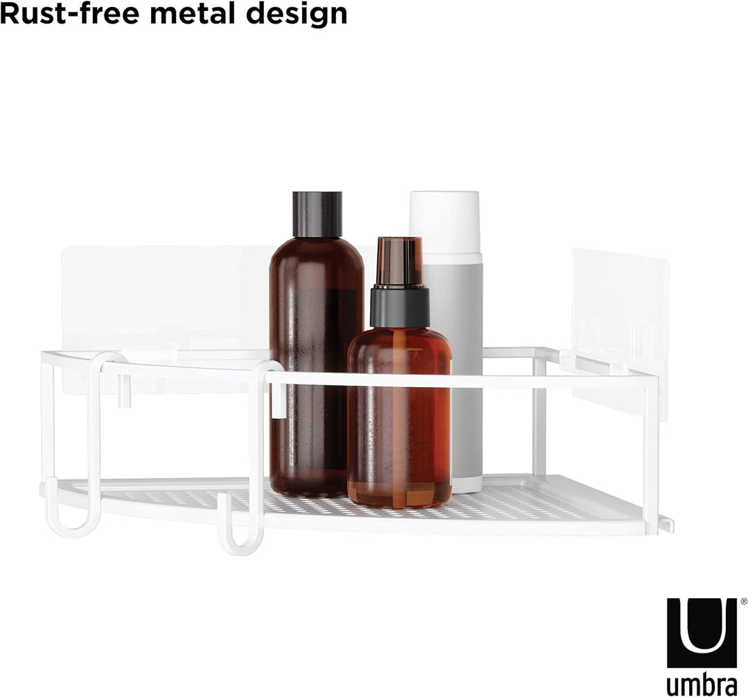 Umbra Cubiko Eckregale, Duschablage ohne Bohren mit Haken, Weiss, 2er-Set