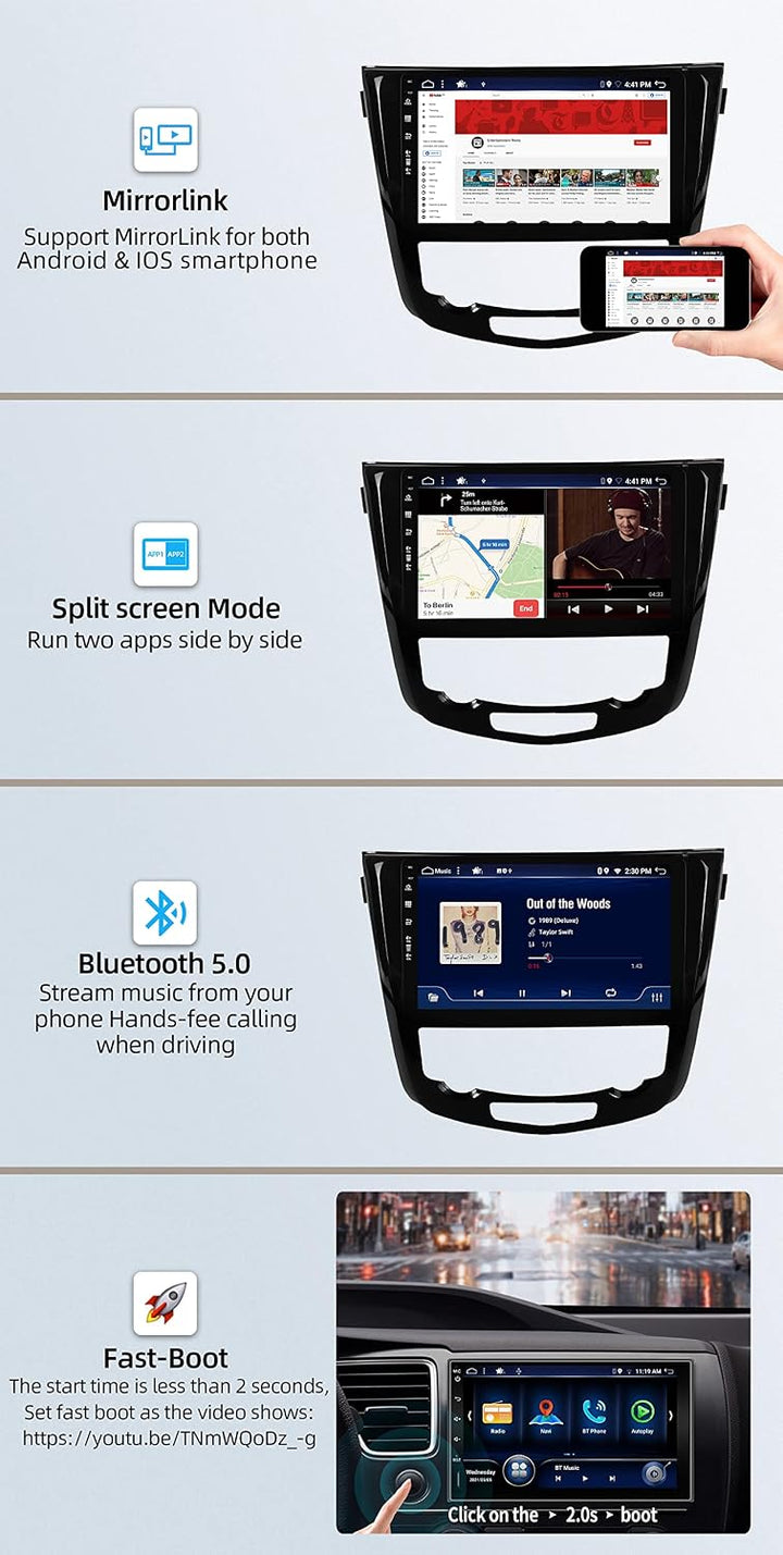 Android 15 IPS Autoradio für Nissan X-Trail Qashqai j11 Rouge(2014-2018) - 4G+64G - Eingebaut DSP/Ca