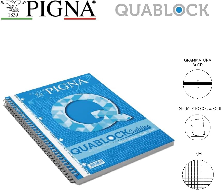 Pigna Quablock Evolution 5 Quaderni a Quadretti A4 - 5 mm, A4 - 5 mm