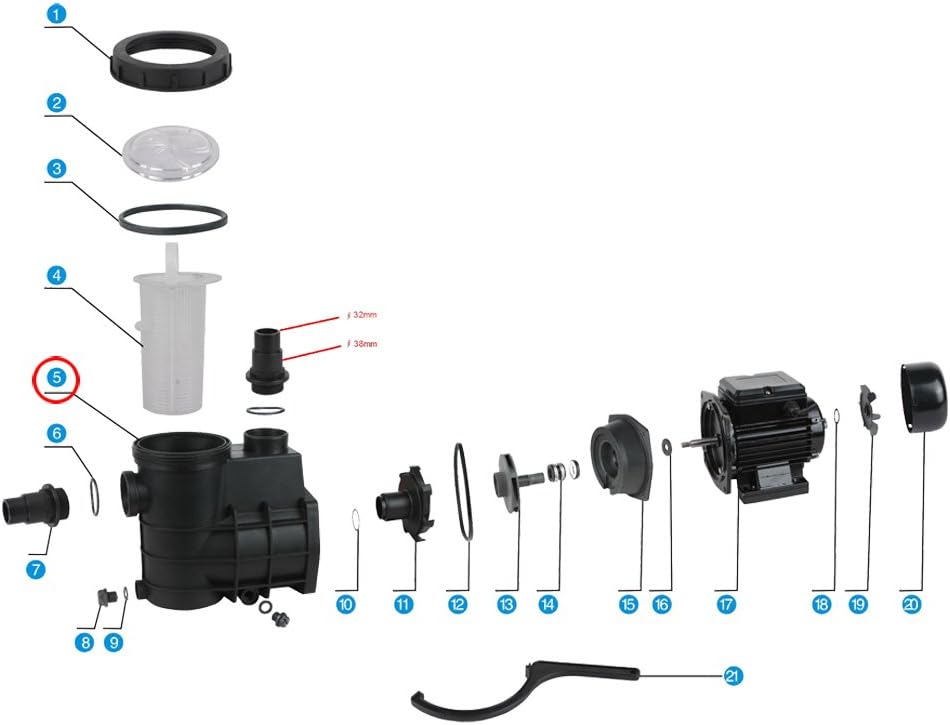 SunSun Ersatzteil für Schwimmbadpumpe Pumpengehäuse, 220 W Poolfilteranlage, Pool Pumpe mit Schwimme