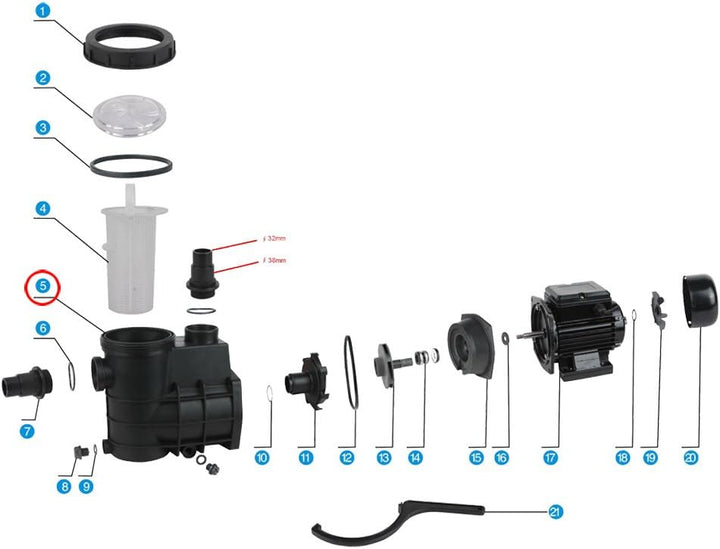 SunSun Ersatzteil für Schwimmbadpumpe Pumpengehäuse, 220 W Poolfilteranlage, Pool Pumpe mit Schwimme