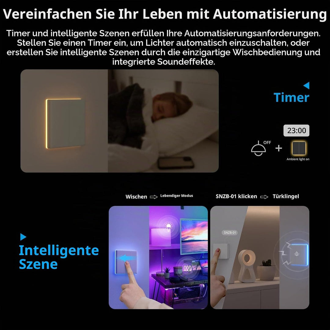 SONOFF T5 3 Gang WiFi Smart Touch Lichtschalter, 2 Wege Wireless Wandlichtschalter, Full Touch, LED,
