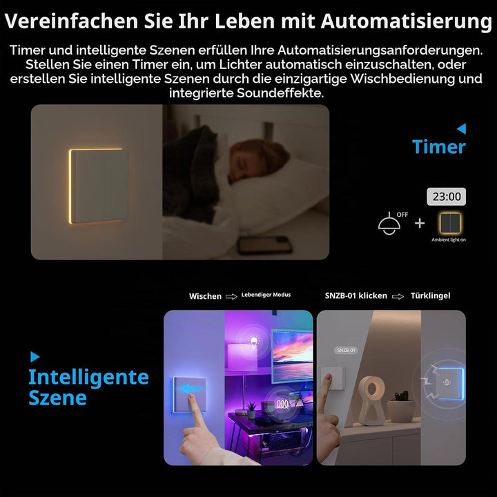 SONOFF T5 3 Gang WiFi Smart Touch Lichtschalter, 2 Wege Wireless Wandlichtschalter, Full Touch, LED,