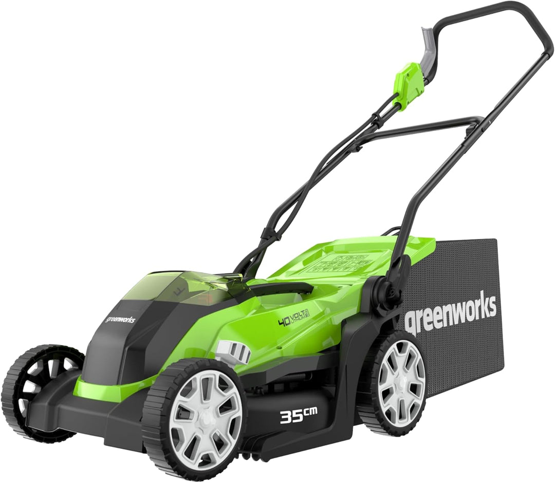 Greenworks G40LM35 Kabelloser Akku Rasenmäher - Für Flächen bis zu 400 m², 35 cm Schnittbreite, 40-L