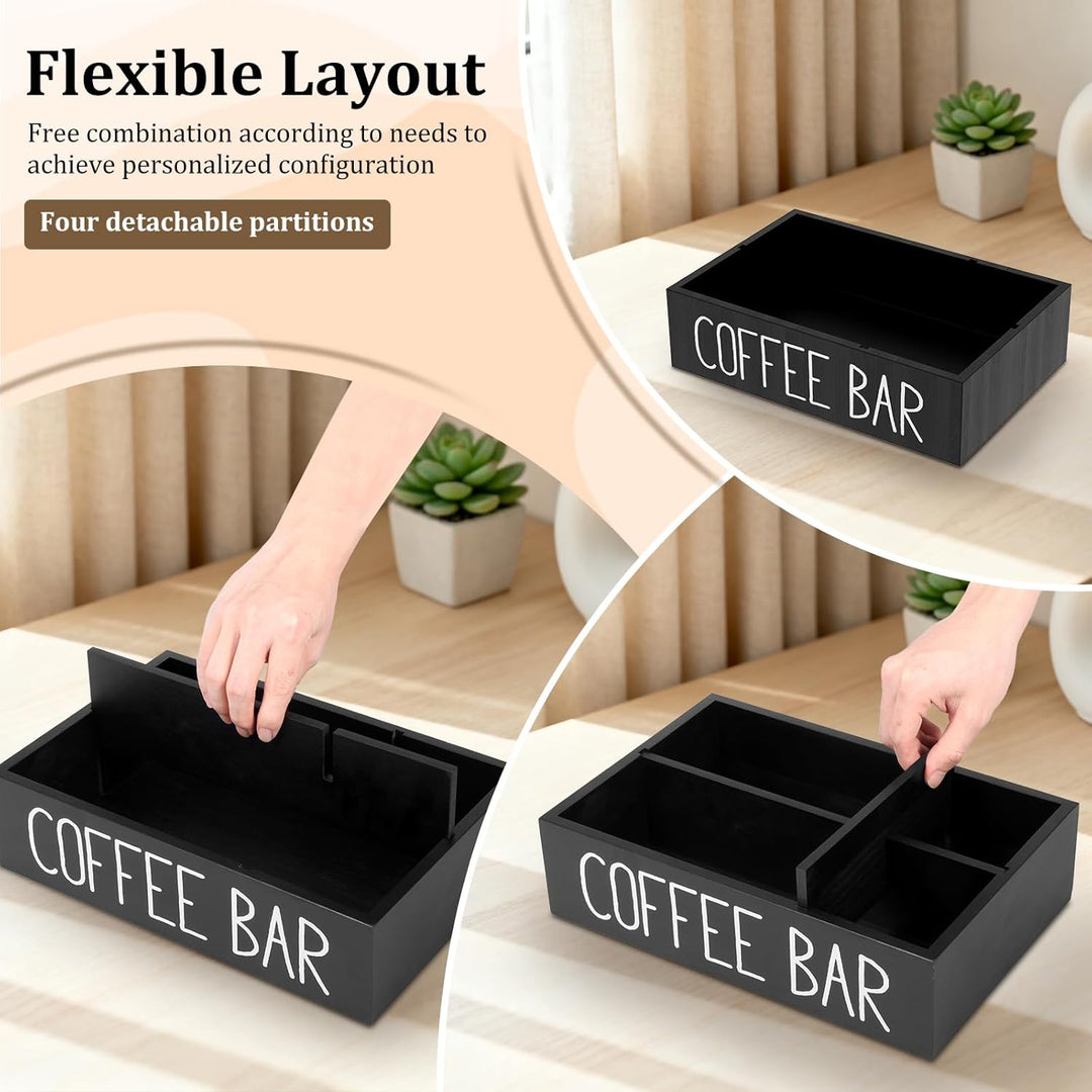 Kaffee Spender Organizer,Veranstalter mit 4 Abnehmbar Fächer,Dekorative Aufbewahrungsbox aus Holz fü