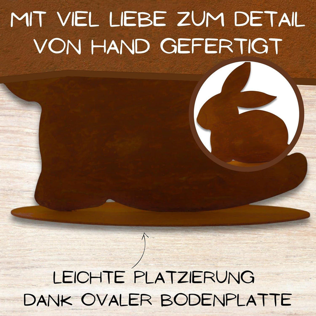 Rostikal® Hasenfigur Rost Deko 23 x 24 cm – Osterdeko für Garten & Balkon, Frühlingsdeko Wohnzimmer