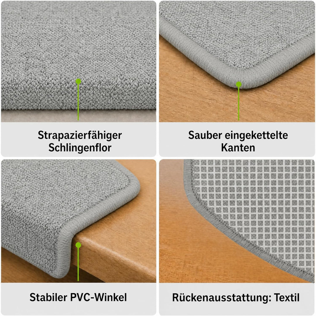 Kettelservice-Metzker Stufenmatten Treppen-Teppich Rambo 15er SparSet 17 Farben (-A-Hellgrau-)