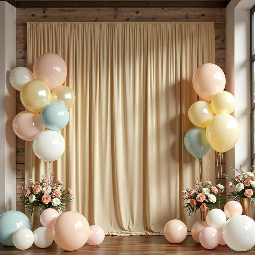 HBBMAGIC 2 Stücke 1,5×3cm Beige Hintergrund Vorhänge für Hochzeit Party 100% Polyester Falten freie