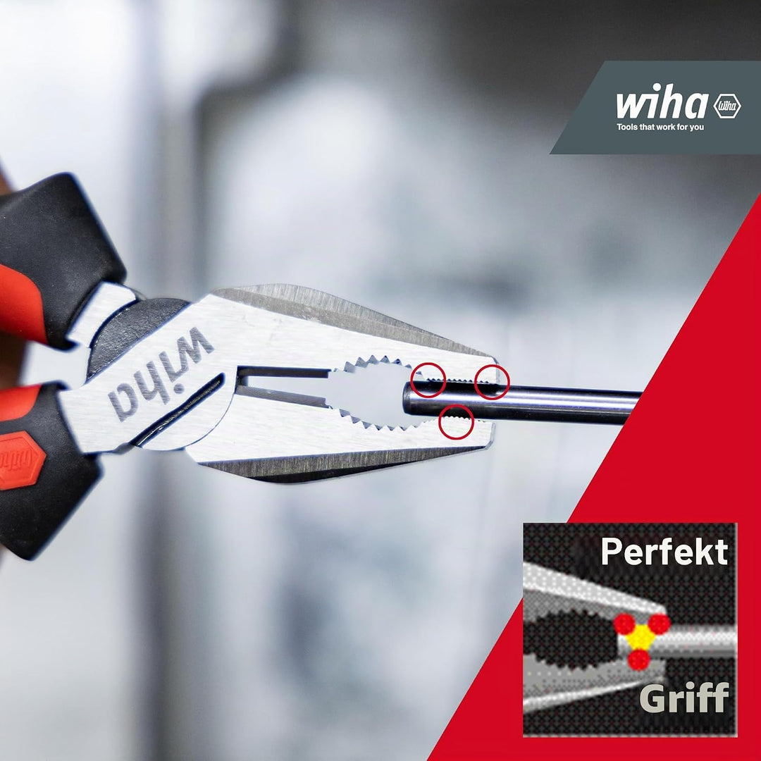 Wiha Kombizange Industrial mit DynamicJoint und OptiGrip I Extra Langer Schneide 180mm I Universelle