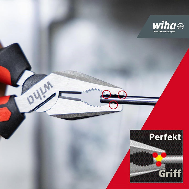 Wiha Kombizange Industrial mit DynamicJoint und OptiGrip I Extra Langer Schneide 180mm I Universelle
