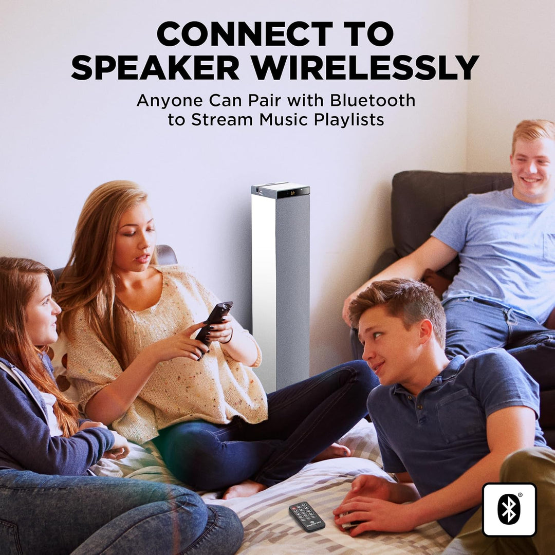 GOgroove Bluetooth Turm Lautsprecher mit integriertem Subwoofer - Standlautsprecher mit Bass und Dua